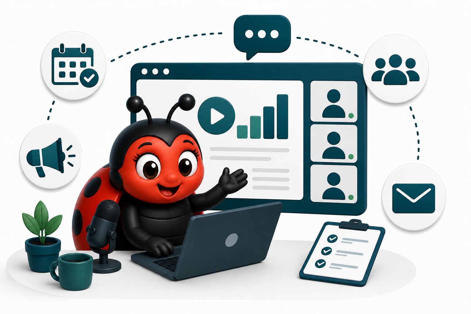 LadyBugz illustration explaining what B2B webinar marketing is
