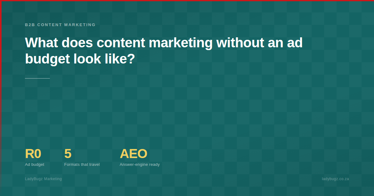 B2B content marketing without a paid ad budget, LadyBugz Marketing organic engine