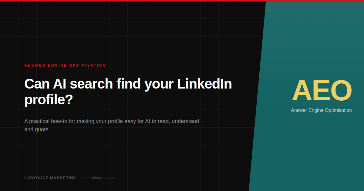 How to update your LinkedIn profile so AI search can find and quote you, LadyBugz Marketing AEO checklist