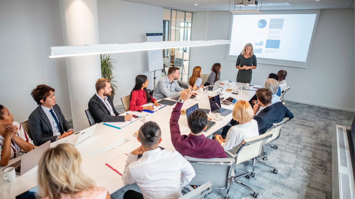 A team reviewing performance data during a meeting